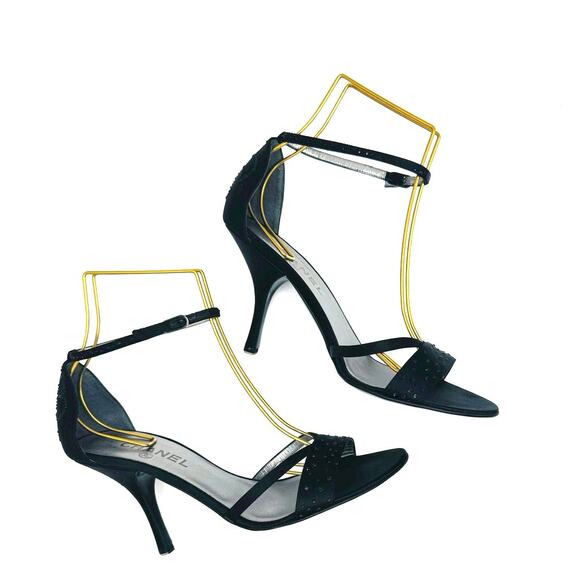Chanel Embellished Classic Black Satin Strappy Sandals size 39.5 - Picture 4 of 11